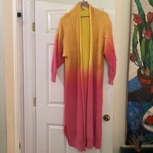 Free people long sweater with light fringe on sleeves